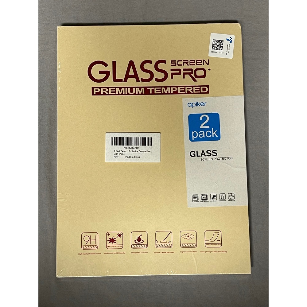 Apiker 2 Pack Premium Tempered Glass Screen Protector for iPad 9H Hardness HD